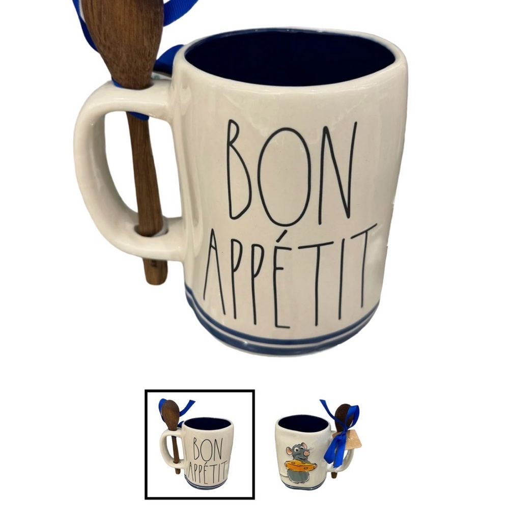 Rae Dunn DISNEY LE Petit CHEF Remy Bon Appetit Mug Double Sided W/ SPOON NEW! - Picture 2 of 5